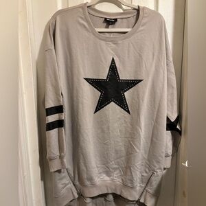 NWT Grey & Black Star Tunic Shirt Oversized  Large 14
